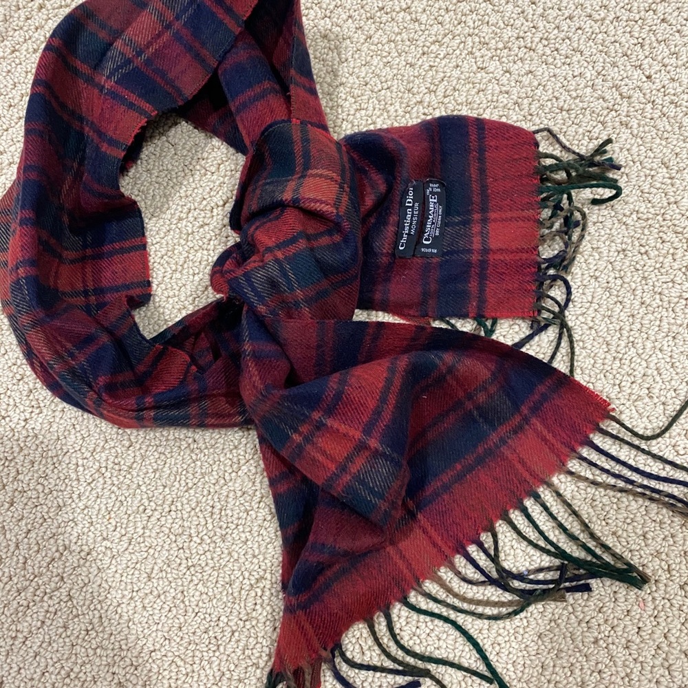 Vintage 1950s Christian Dior Plaid Cashmaire scarf